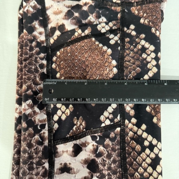 Brown Python Print Leggings. Compression Yoga Pants. - Picture 6 of 7